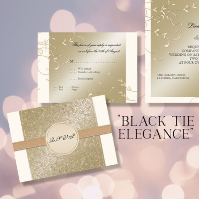 Black Tie Elegance, Champagne Cream Wedding Cards (Creator Uploaded)