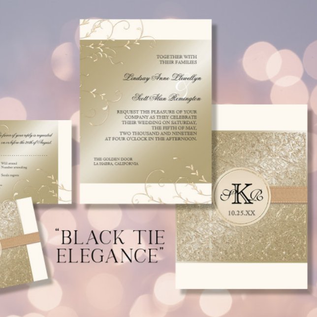 Black Tie Elegance, Champagne Cream Wedding Cards (Creator Uploaded)