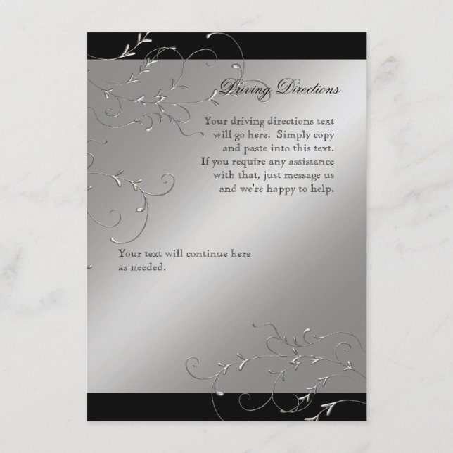 Black Tie Elegance, Driving Directions Hotel Info Enclosure Card (Front)