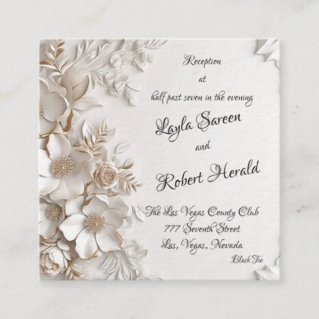 Black Tie Event 2.5" x 2.5" Wedding Enclosure Card (Front)