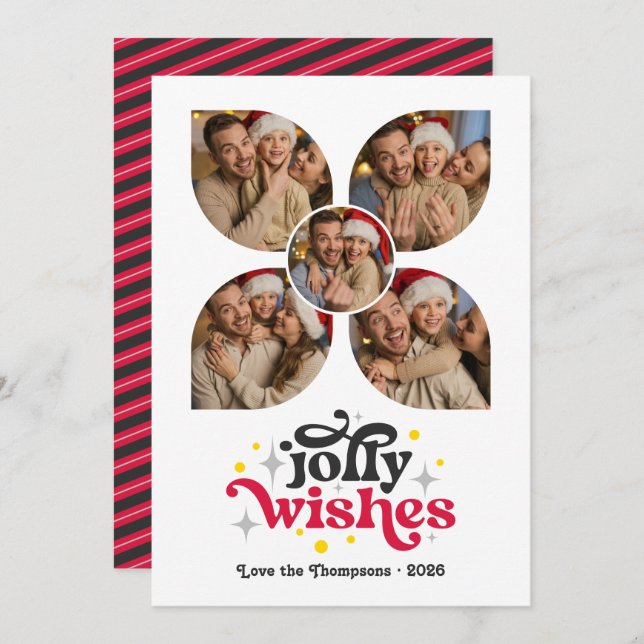 Black Tie Festive Retro Photo Collage Christmas Holiday Card (Front/Back)