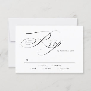 Black Tie Formal Elegant Calligraphy Wedding RSVP Card