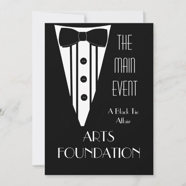 Black Tie Fundraiser Formal Event Invitation (Front)