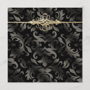 Black Tie Party Black Gold Black Damask Invitation