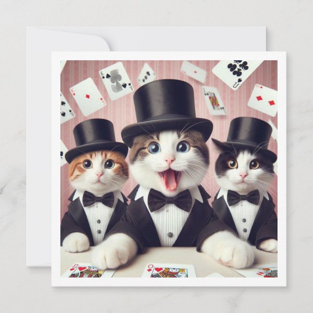 Black tie party, funny cat birthday, cat  invitation (Front)