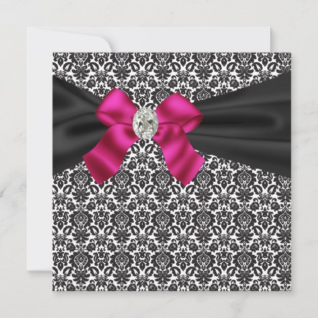 Black Tie Party Pink Black Damask Party Invitation (Front)