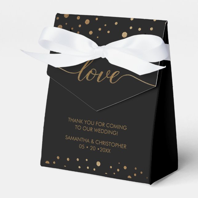 Black tie Personalised Gold Love Script Wedding  Favour Box (Front Side)