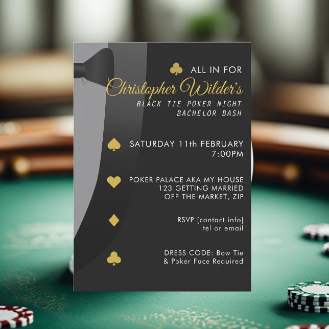 Black Tie Poker Night Bachelor Party Invitation (Creator Uploaded)