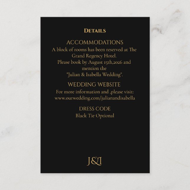 Black Tie Royal Regency wedding Enclosure Card (Front)