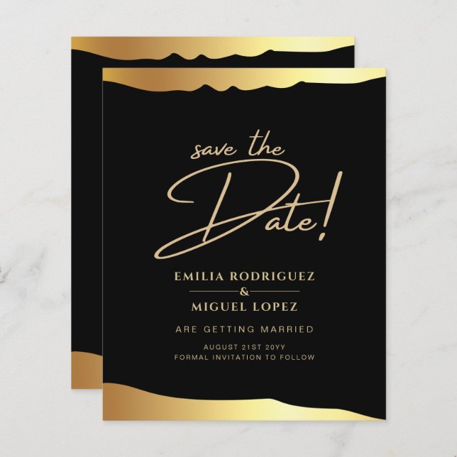 Black Tie Wedding Gold Foil Script Elegant Event  (Front/Back)