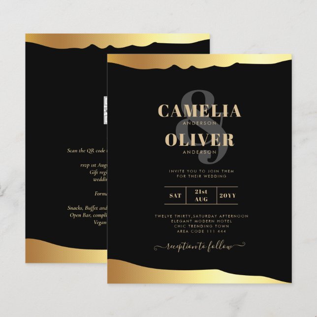 Black Tie Wedding Gold Foil Script Elegant Event  (Front/Back)