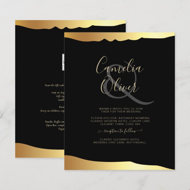Black Tie Wedding Gold Foil Script Elegant Event  (Front/Back)
