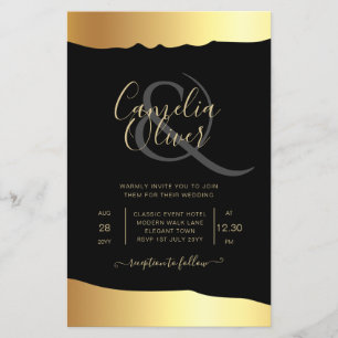 Black Tie Wedding Gold Foil Script Elegant Event  Flyer