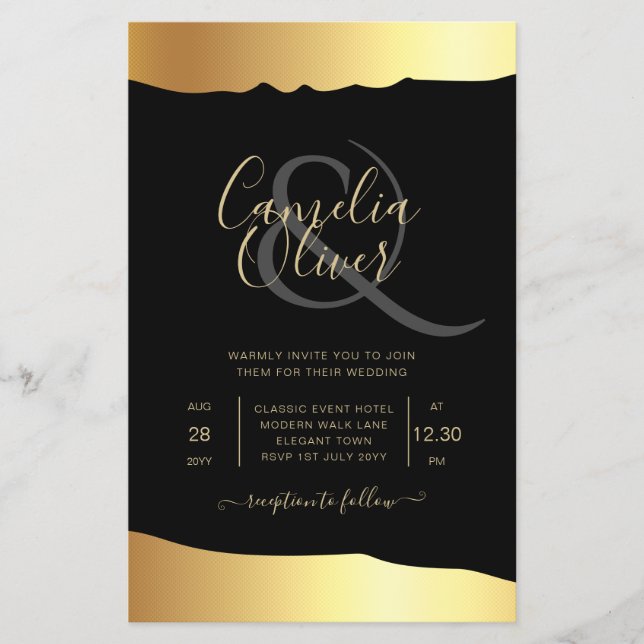 Black Tie Wedding Gold Foil Script Elegant Event  Flyer (Front)
