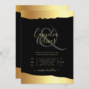 Black Tie Wedding Gold Foil Script Elegant Event Invitation