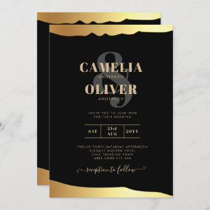 Black Tie Wedding Gold Foil Script Elegant Event Invitation