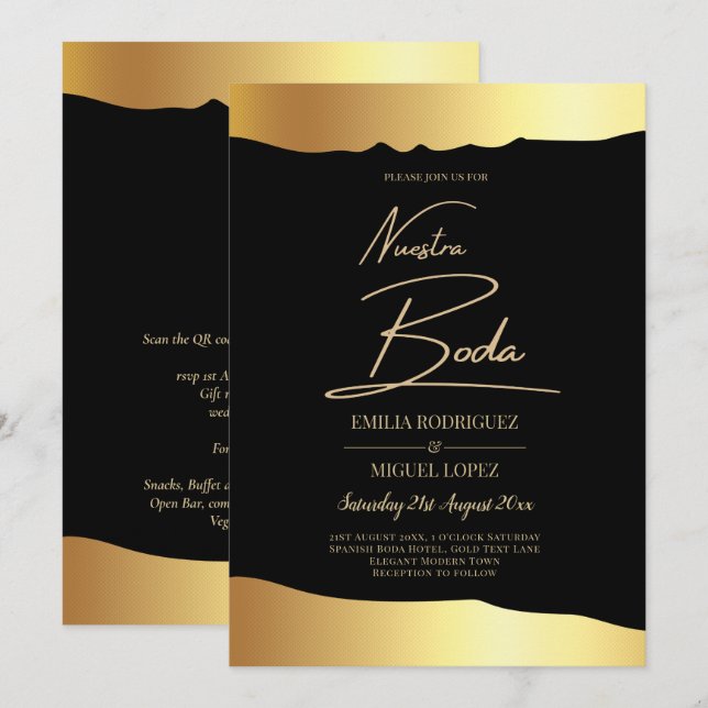 Black Tie Wedding Gold Foil Script Elegant Event  Invitation (Front/Back)