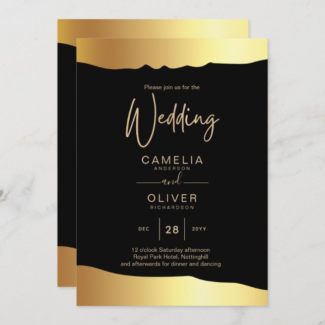 Black Tie Wedding Gold Foil Script Elegant Event  Invitation (Front/Back)