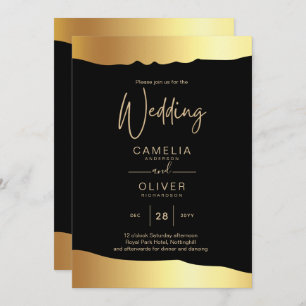 Black Tie Wedding Gold Foil Script Elegant Event Invitation