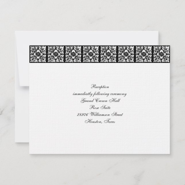 Black Tie Wedding Invitation Reception Card (Front)