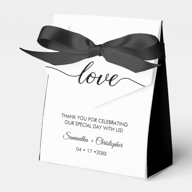 Black tie Wedding Love Script Customisable Names Favour Box (Front Side)