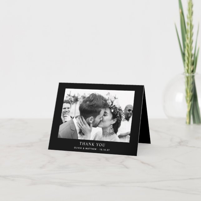 Black Tie Wedding | Modern Simple Folded Photo Thank You Card (Front)