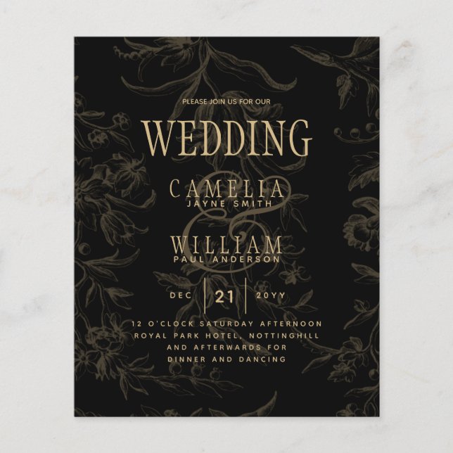 Black Tie Wedding Theme Vintage Gold Damask Flyer (Front)