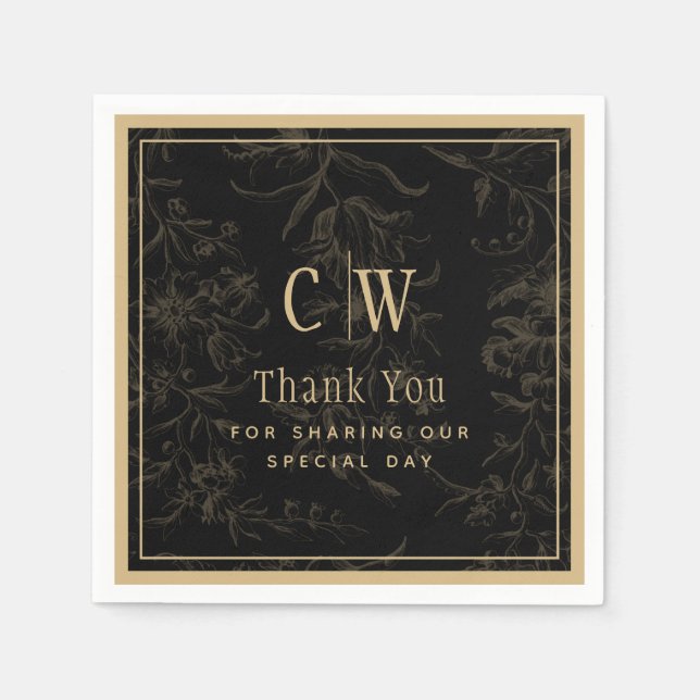 Black Tie Wedding Theme Vintage Gold Damask Napkin (Front)