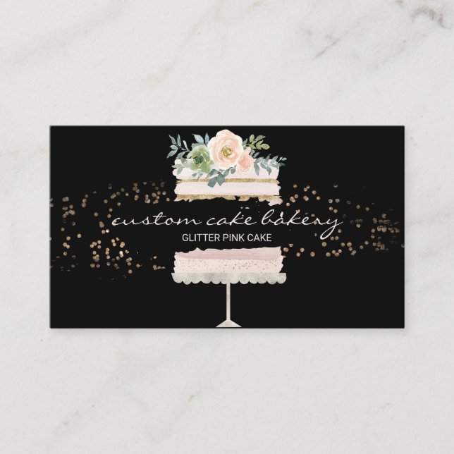 Black Tiered Cake Bakery Pastry Patisserie Business Card (Front)