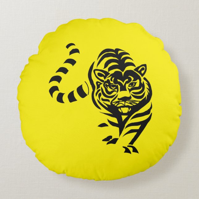 Black tiger round cushion (Front)