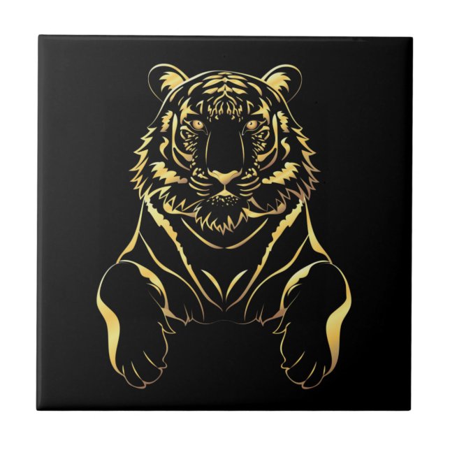 Black tiger with gold stripes ceramic tile (Front)