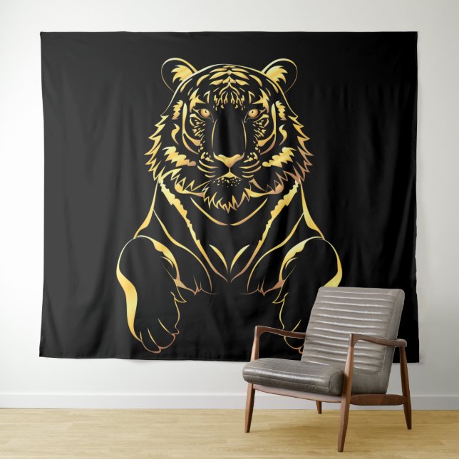 Black tiger with gold stripes tapestry (In Situ (Horizontal))