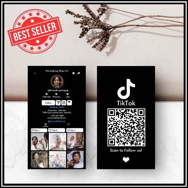 Black TikTok Social Media QR Code Business Card (Creator Uploaded)