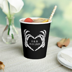 Black Til Death Skeleton Gothic Wedding Paper Cups