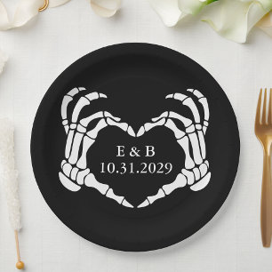Black Til Death Skeleton Gothic Wedding Paper Plate