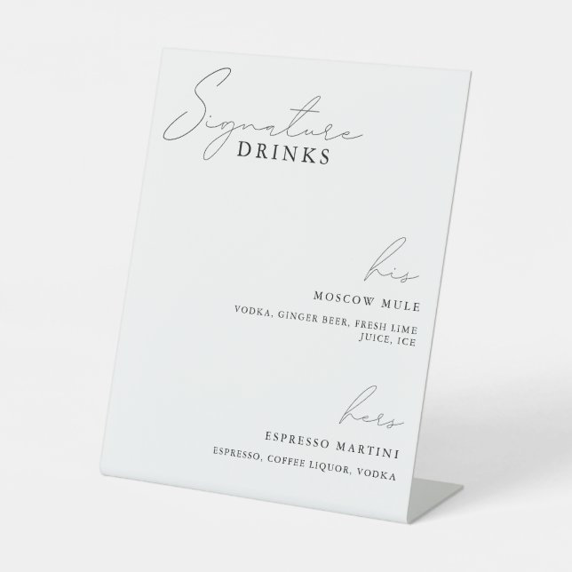 Black Timeless Calligraphy Signature Drinks Sign (Front)