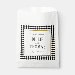 Black Timeless Chequerboard Custom Names Wedding  Favour Bag