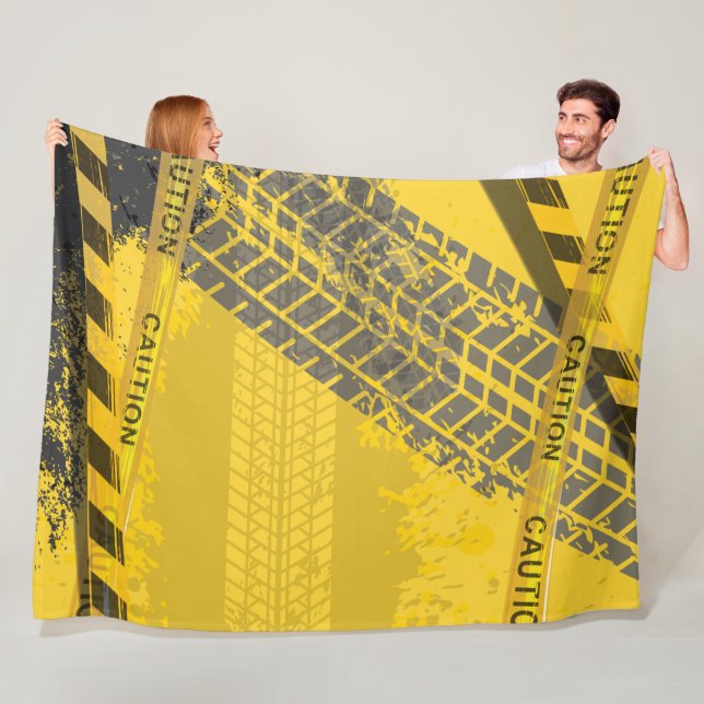 Black Tire track trace yellow background Fleece Blanket (In Situ)