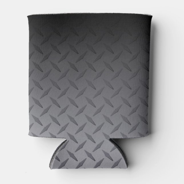 Black to Grey Diamondplate Steel Look Art Can Cooler (Front)