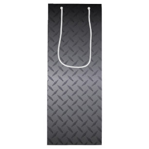 Black to Grey Diamondplate Steel Look Art Wine Gift Bag