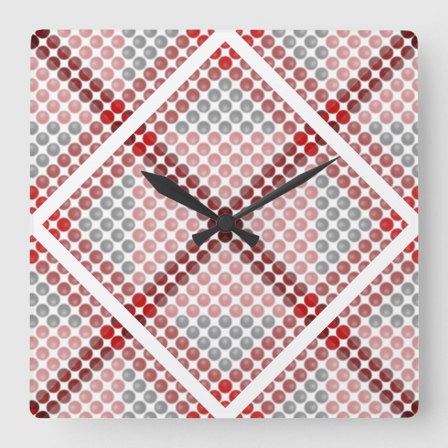 Black to red balls or holes, cross-aligned square  wall clock (Front)
