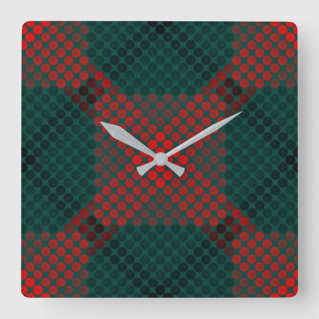 Black to red balls or holes over green background square wall clock (Front)