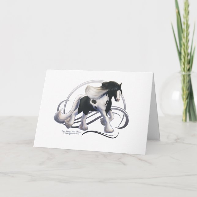 Black Tobiano Gypsy Vanner Horse Card (Front)
