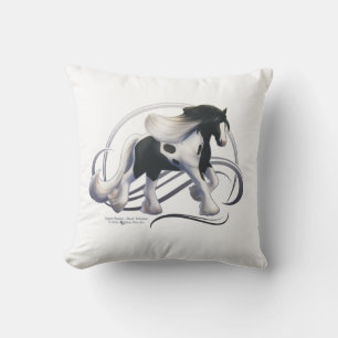 Black Tobiano Gypsy Vanner Horse Cushion