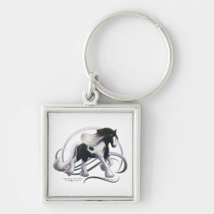 Black Tobiano Gypsy Vanner Horse Key Ring