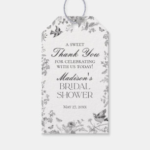 Black Toile De Jouy Floral Bridal Shower Favours Gift Tags