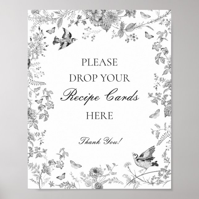 Black Toile De Jouy Floral Share a Recipe Bridal Poster (Front)