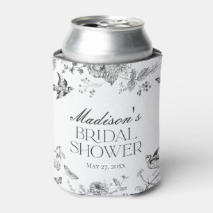 Black Toile De Jouy Vintage Floral Bridal Shower Can Cooler