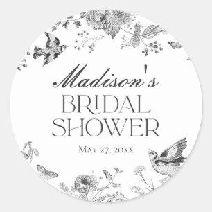 Black Toile De Jouy Vintage Floral Bridal Shower Classic Round Sticker