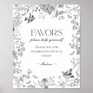 Black Toile De Jouy Vintage Floral Favors Sign